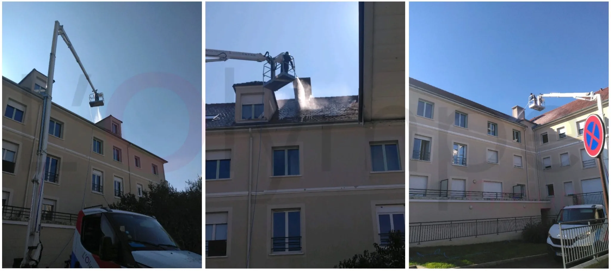 Nettoyage de toiture avec nacelle - intervention L’Olympe