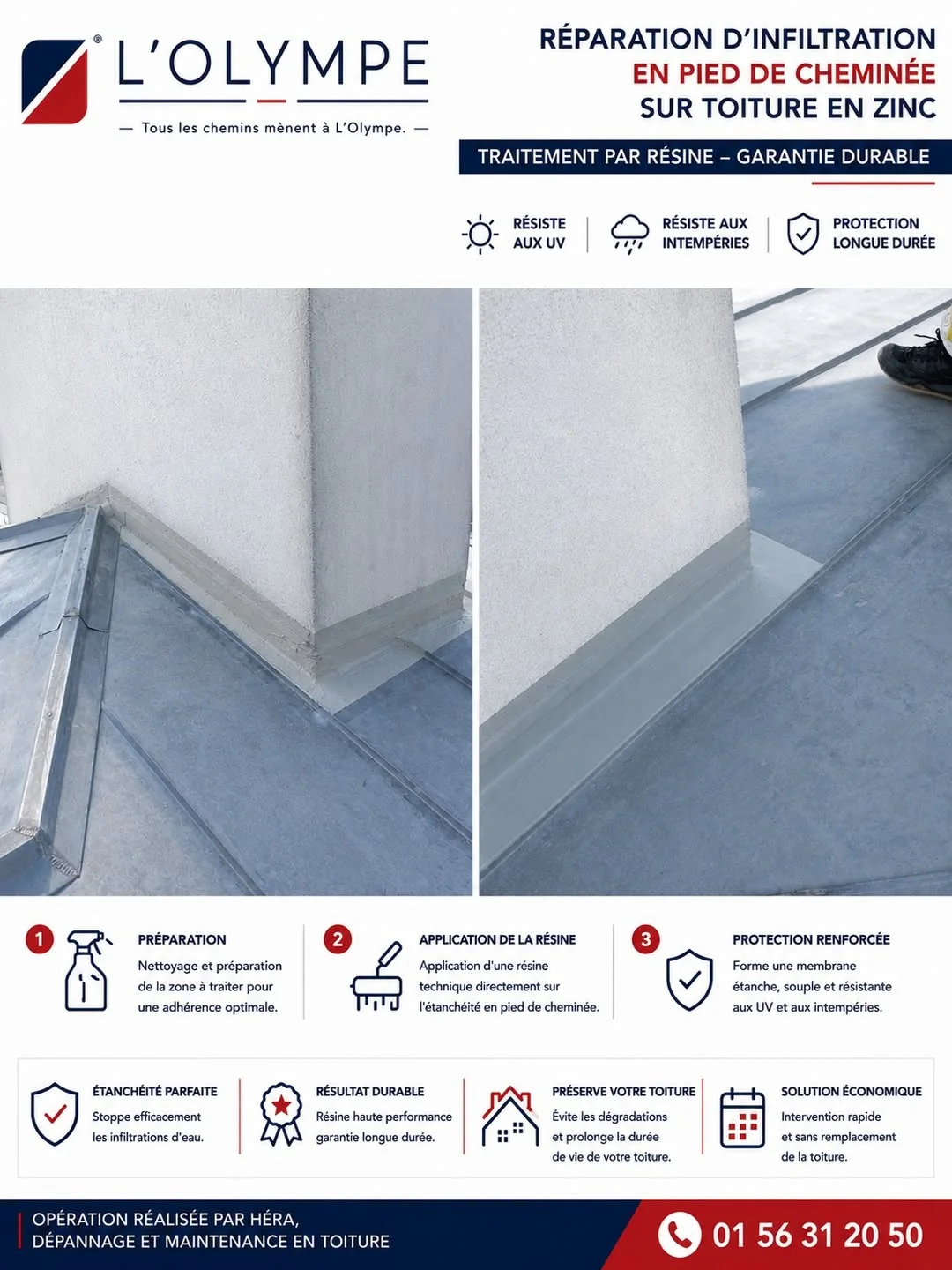 Réparation d’étanchéité sur toiture zinc - intervention HÉRA